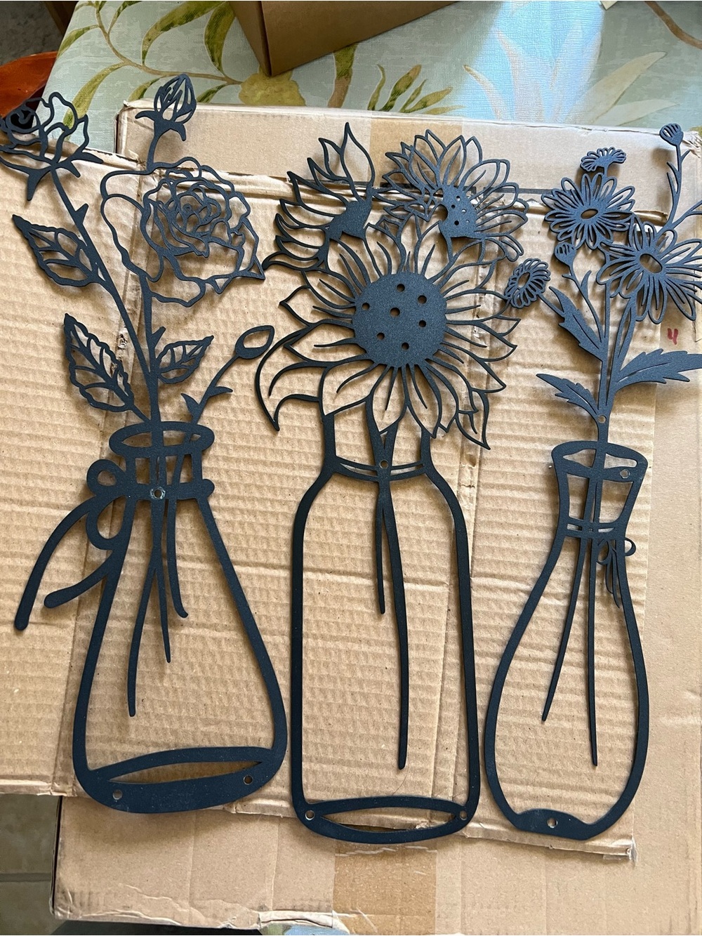 Black Floral Vase Wall Sculpture Set - Home Accents